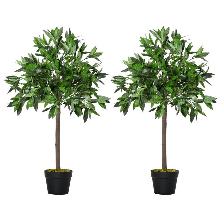MCL Artificial Bay Laurel Topiary Trees w/ Pot Fake, Set Of 2 90cm/3FT Indoor Greenery Plant Home Office Garden Decor Green