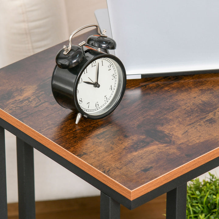 MCL C Shaped Side Table with Wheels, Mobile End Table, Laptop Stand with Metal Frame and Storage Shelf, Rustic Brown