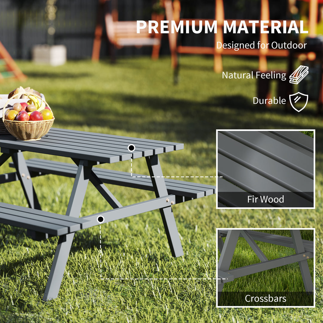 6 Seater Wooden Picnic Table Bench for Outdoor Garden or Patio with Parasol Cutout 150 cm Grey