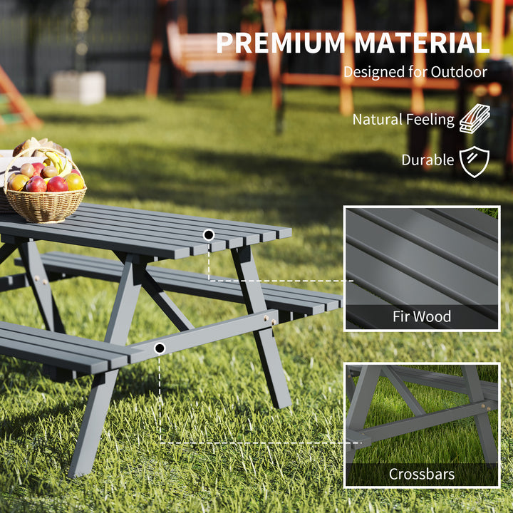 6 Seater Wooden Picnic Table Bench for Outdoor Garden or Patio with Parasol Cutout 150 cm Grey
