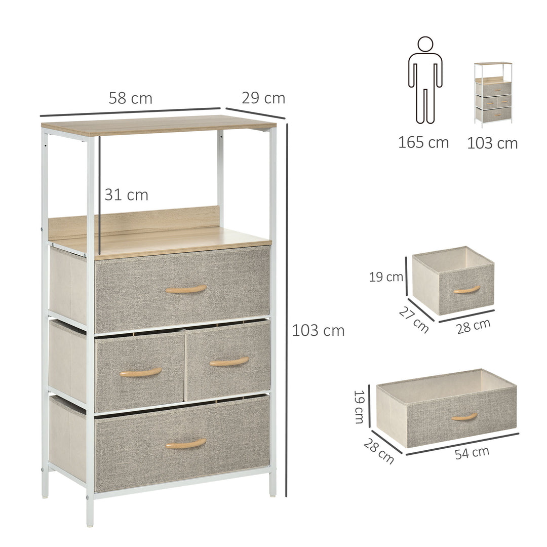 4 Drawer Storage Chest Unit Home Cabinet w/ Shelves Home Living Room Bedroom Entryway Living Furniture, Light Grey