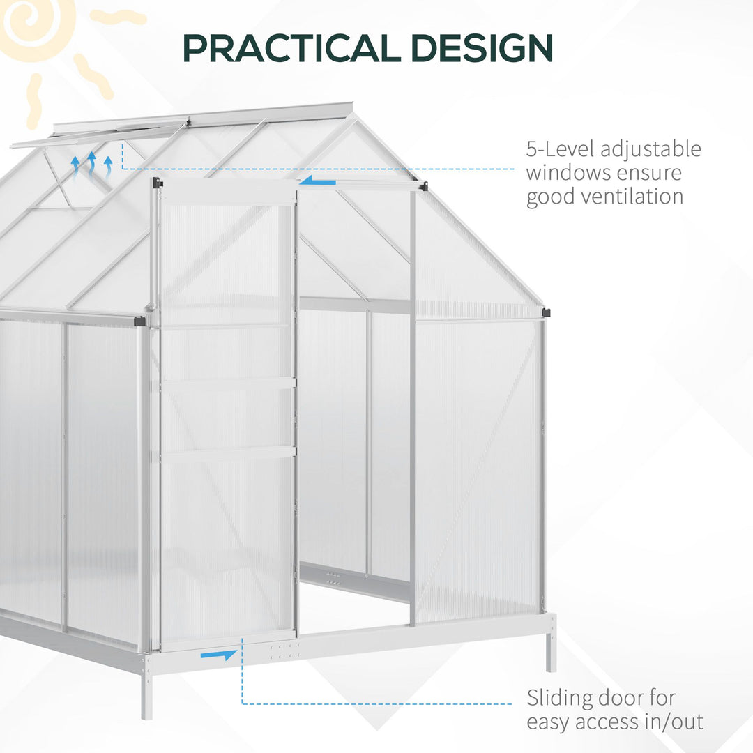190 x 253 cm Walk-In Polycarbonate Greenhouse - Silver-Tone