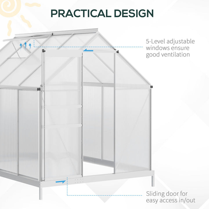 190 x 253 cm Walk-In Polycarbonate Greenhouse - Silver-Tone