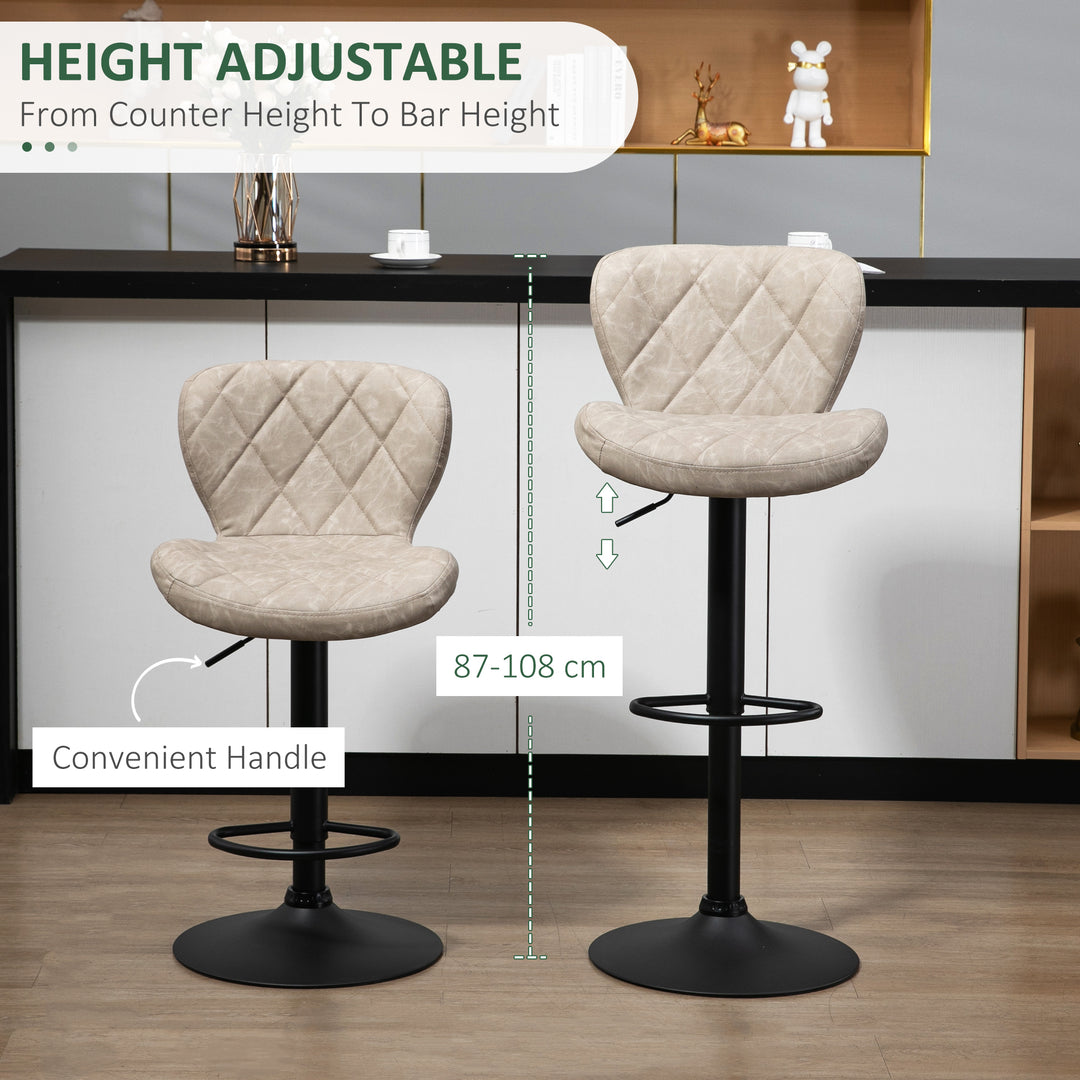 Bar Stools, Set of 2 Breakfast Bar Chairs, Swivel Barstools with Backrest and Footrest, Steel Frame Diamond Pattern PU, for Kitchen Counter, Dining Room, Light Khaki