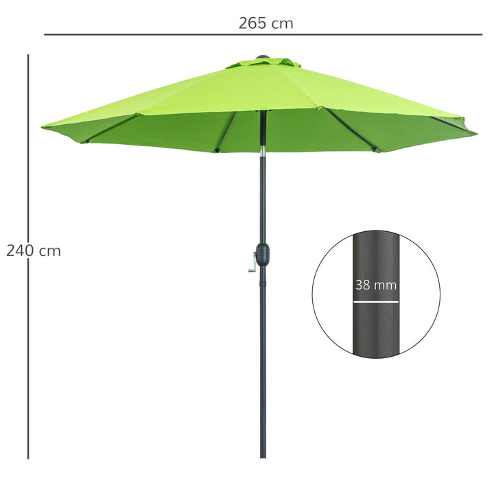 2.7M Garden Parasol Umbrella with Glass Fibre Ribs and Aluminium Frame, Tilting Sun Shade Shelter Canopy, Light Green