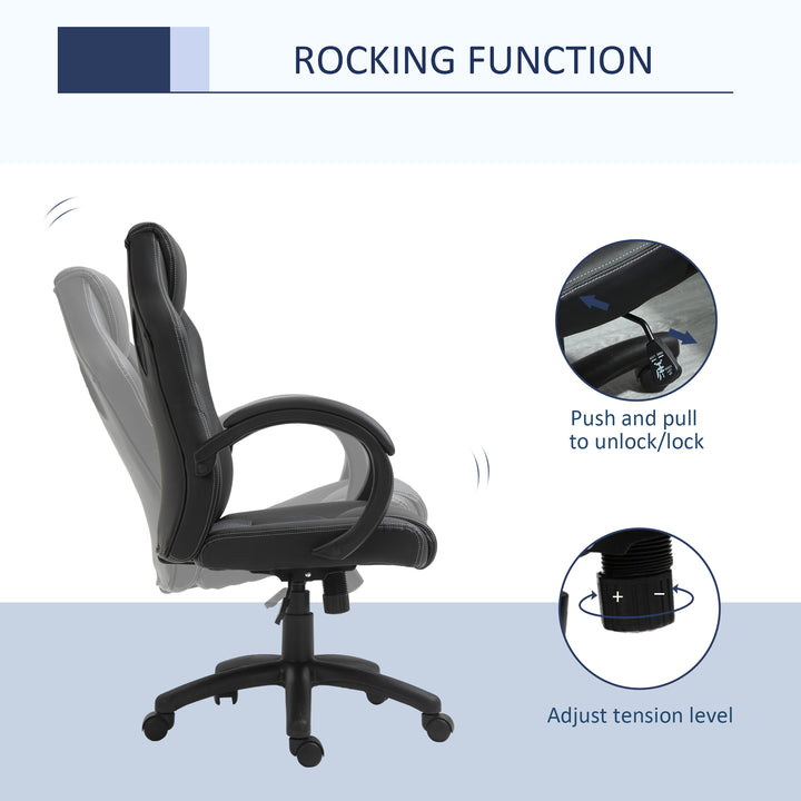 Office Chair Faux Leather Swivel Computer Desk Chair for Home Office with Wheels Armrests Black