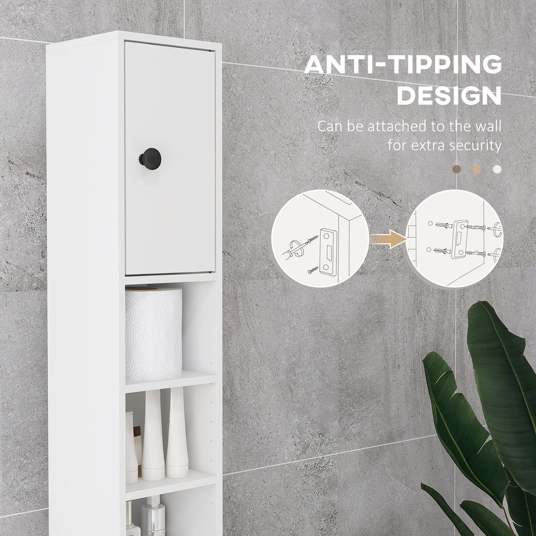 180cm Slim Bathroom Cabinet, with Drawer, Shelves and Cupboards - White