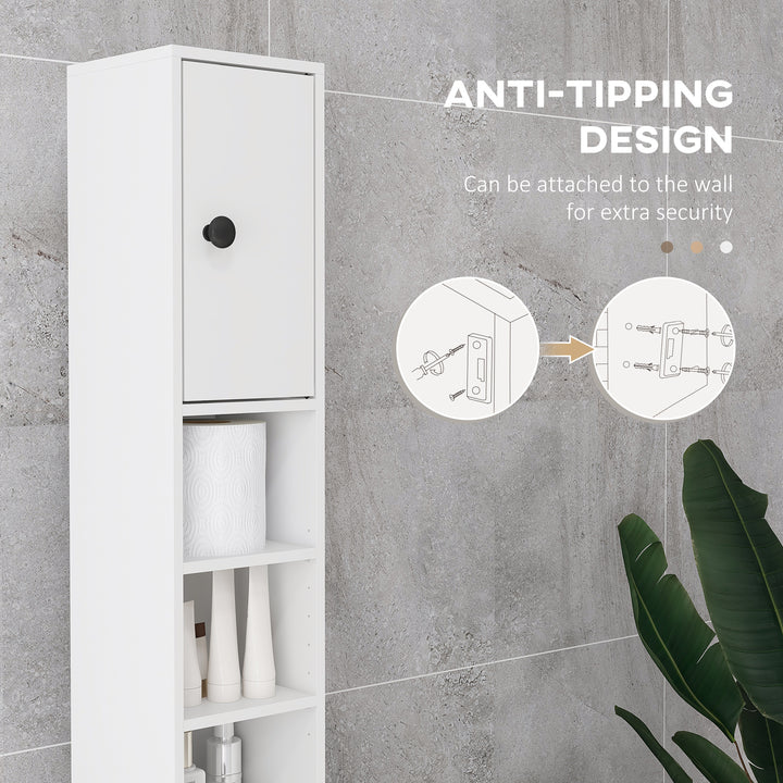 180cm Slim Bathroom Cabinet, with Drawer, Shelves and Cupboards - White