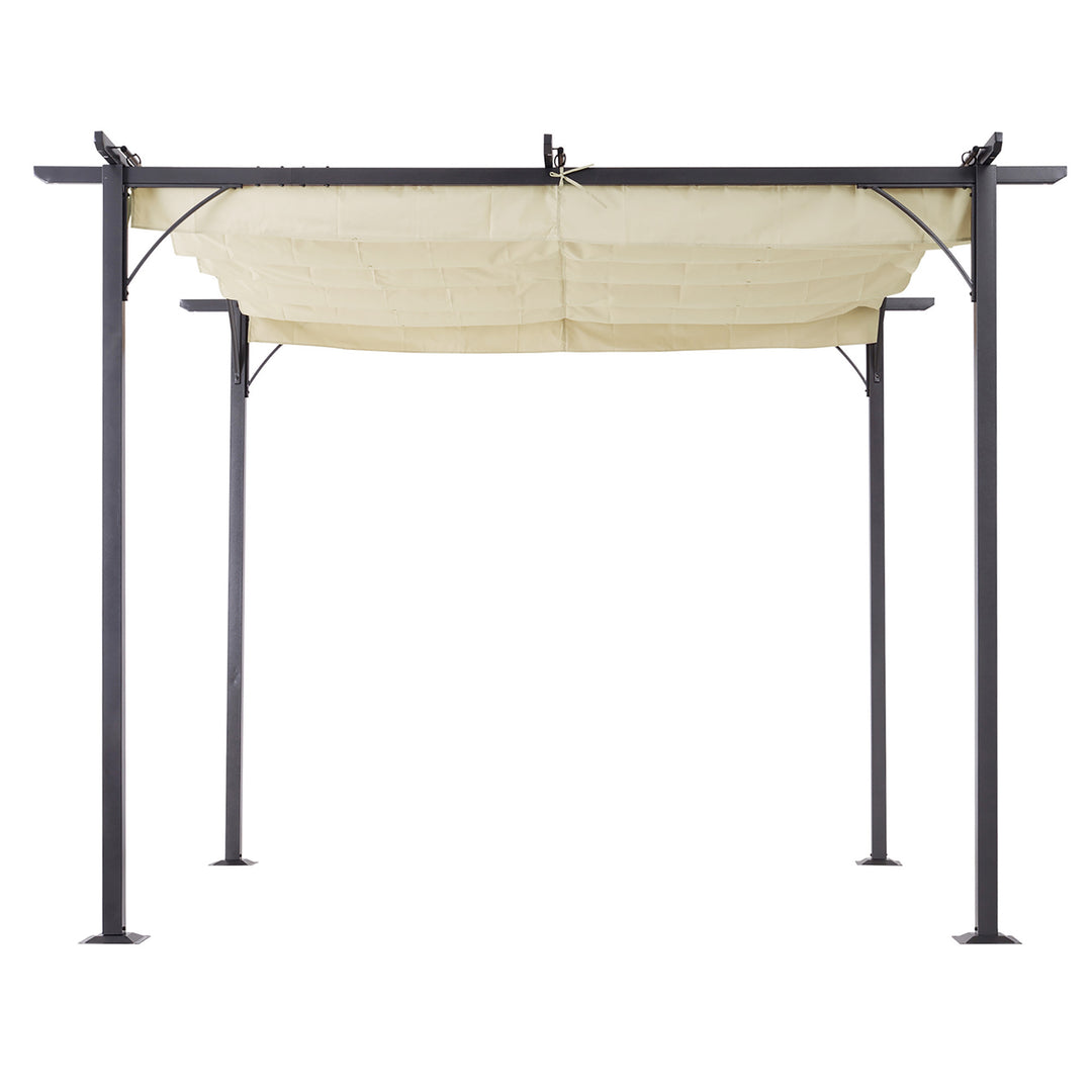 MCL 3 x 3(m) Metal Pergola with Retractable Roof, Garden Gazebo Metal Pergola Canopy. Outdoor Sun Shade Shelter for Party BBQ, Beige