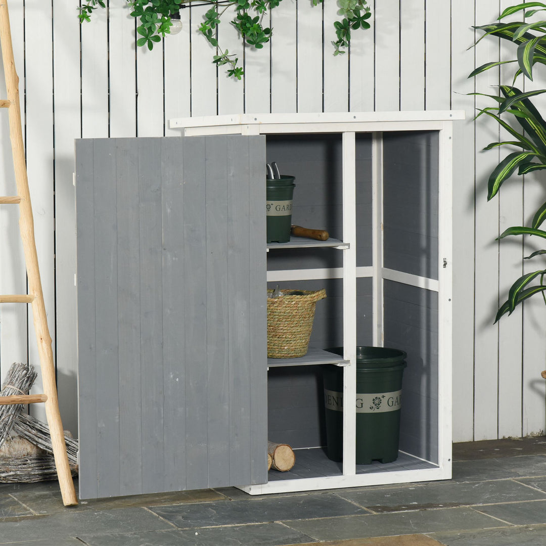 Outsunny Wooden Garden Storage Shed Fir Wood Tool Cabinet Organiser with Shelves 75L x 56W x115Hcm Grey | Aosom UK