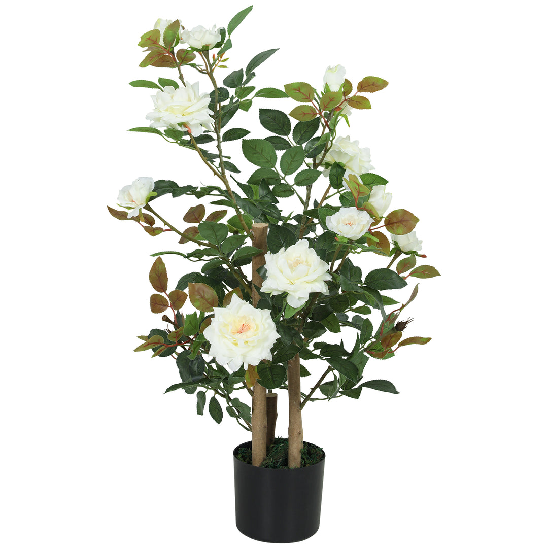 90cm Artificial Rose Tree, Decorative Fake Plant with 344 Silk Leaves 