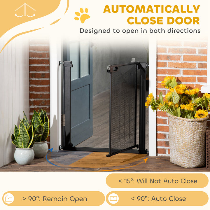 Dog Safety Gate, for Hallways, Staircases, Doors w/ Automatic Closing Door - Black