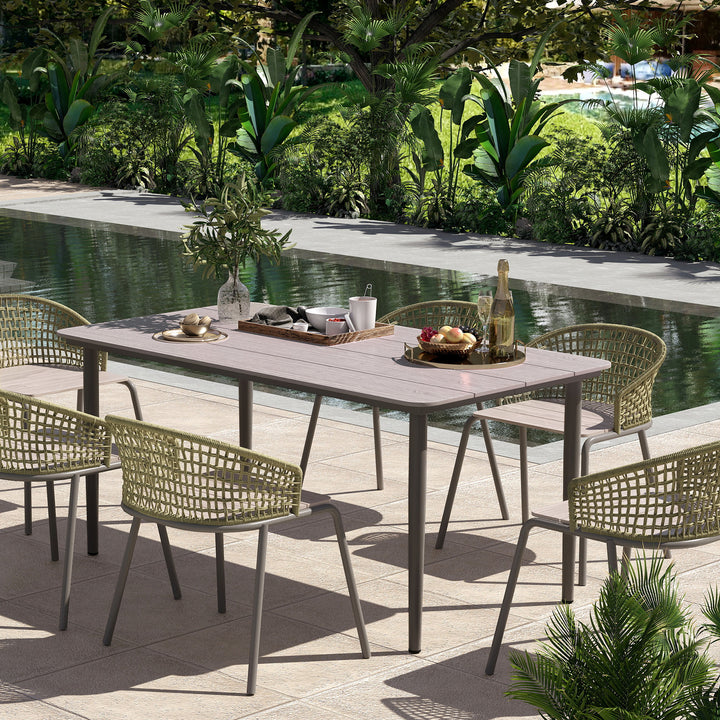 Garden Table, Outdoor Dining Table for 6 People, 160 x 90 x 74 cm, with Rust Resistant Metal Frame, WPC Top, for Balcony, Terrace, Light Grey