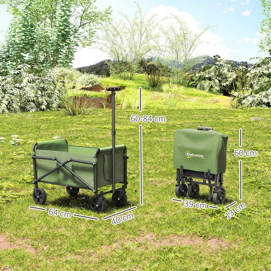 41L Festival Trolley on Wheels, Small Garden Folding Trolley Cart, 60kg Heavy Duty Collapsible Folding Wagon with Adjustable Handle and Carrying Bag for Beach, Camping, Festival, Green
