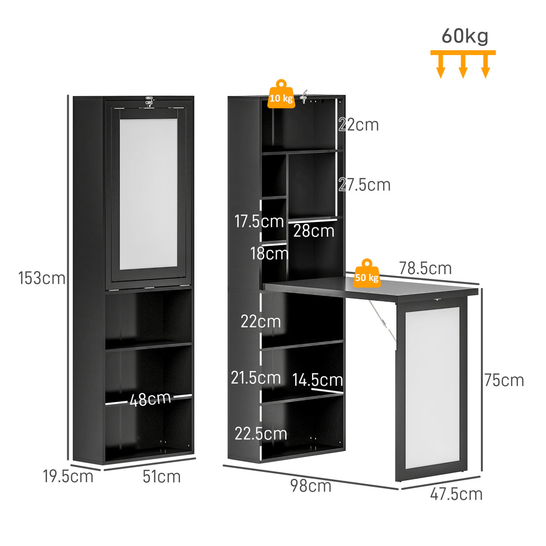 Three-Part Work Desk, with Storage and Writing Board - Black