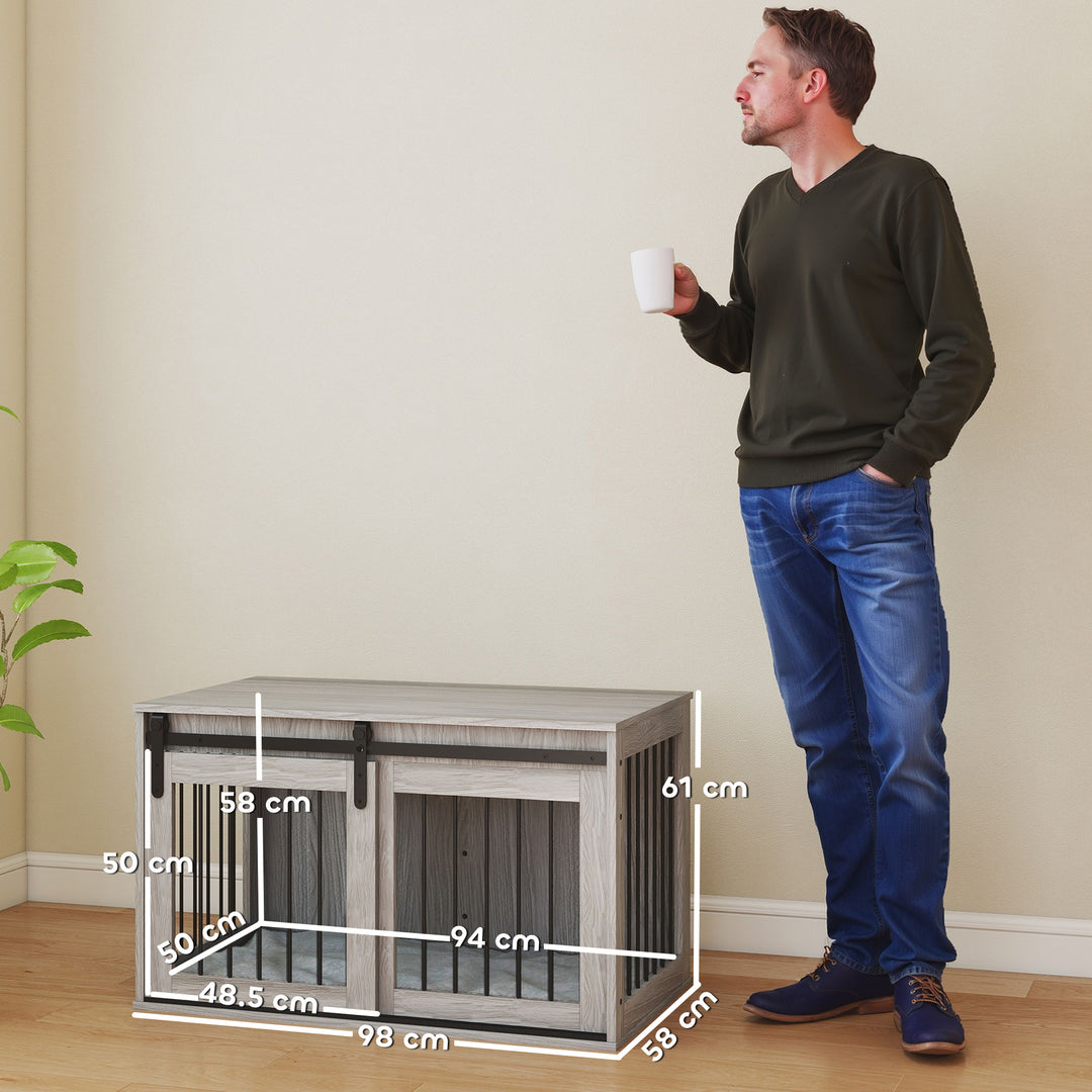 98cm Dog Crate Furniture with Removable Cushion for Large Dogs - Grey