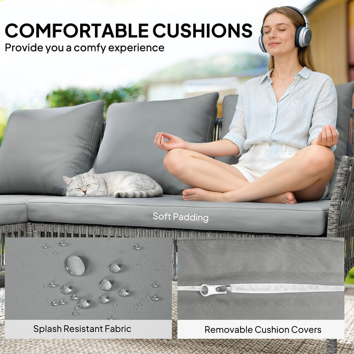 3 Piece Rattan Garden Furniture Corner Sofa Set with Chaise Lounge, Lo