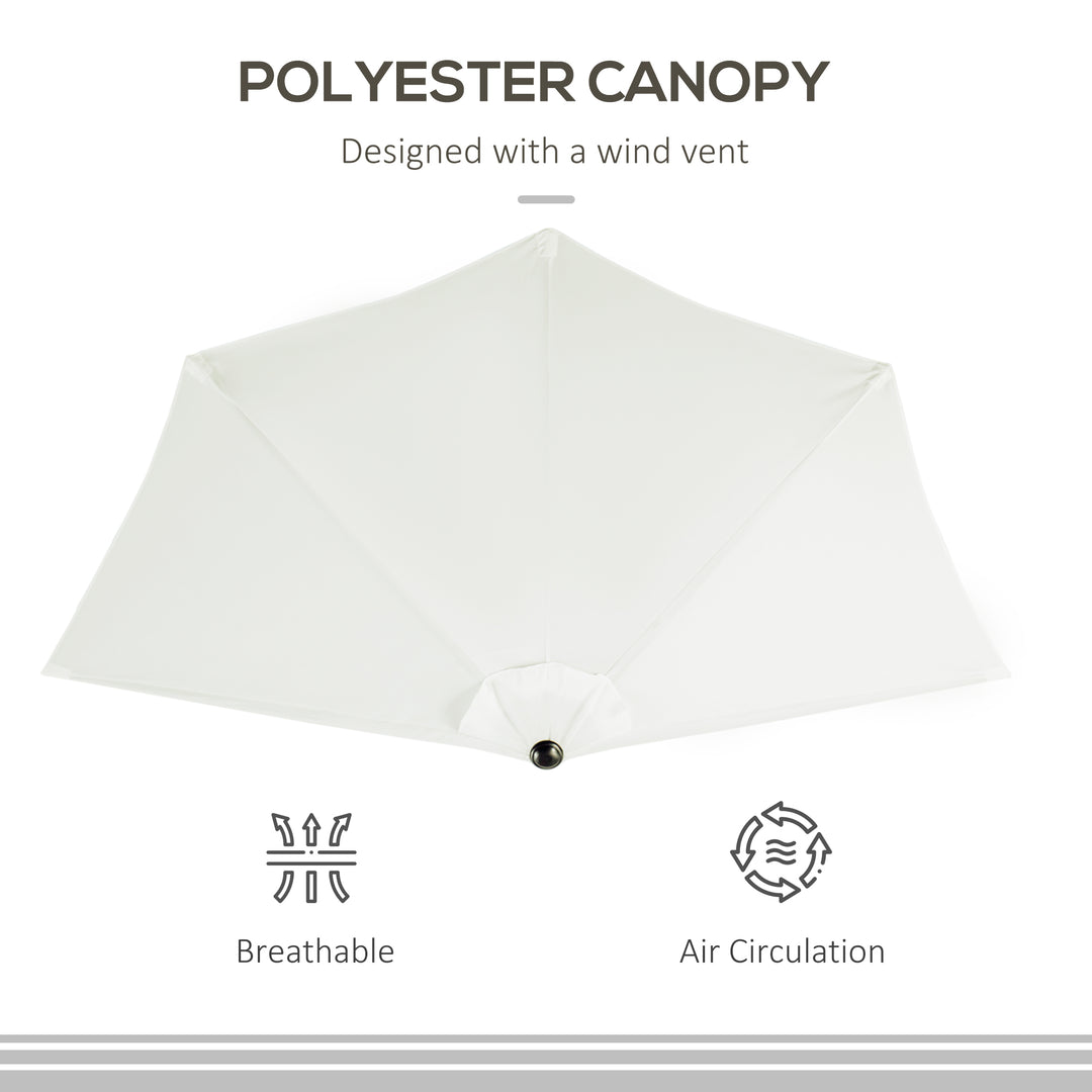 2.7m Garden Half Parasol, Outdoor Balcony Umbrella with 5 Steel Ribs, Patio Sun Shade, Cream White