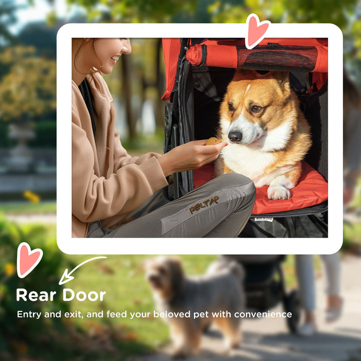 Dog Stroller Foldable Pet Pram, 3 Wheels Dog Pushchair with Brake, for Small Miniature Breeds, Cats, Red