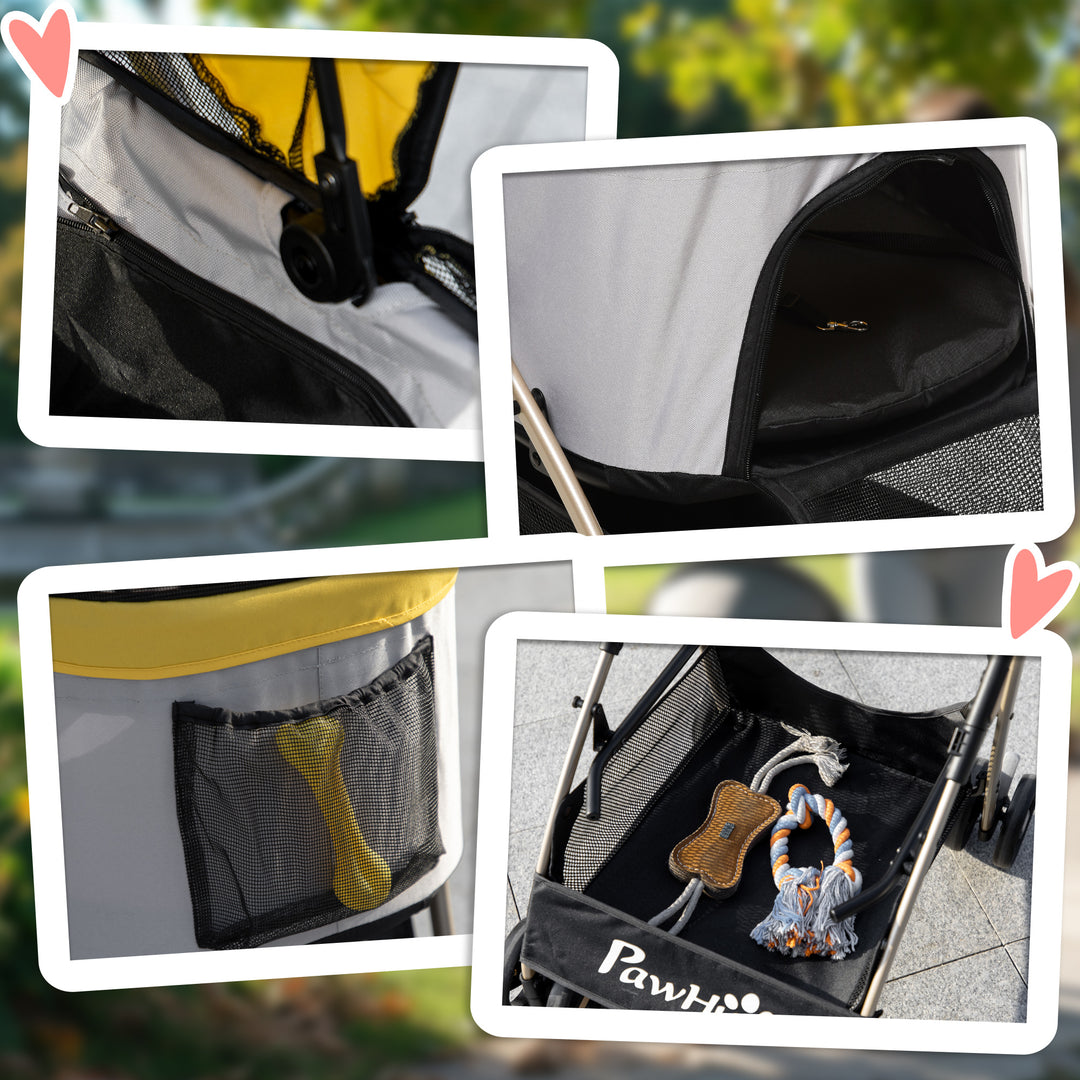 PawHut 3-In-1 Dog Pushchair, Detachable Pet Travel Stroller with Brake, Canopy, and Storage, Yellow | Aosom UK