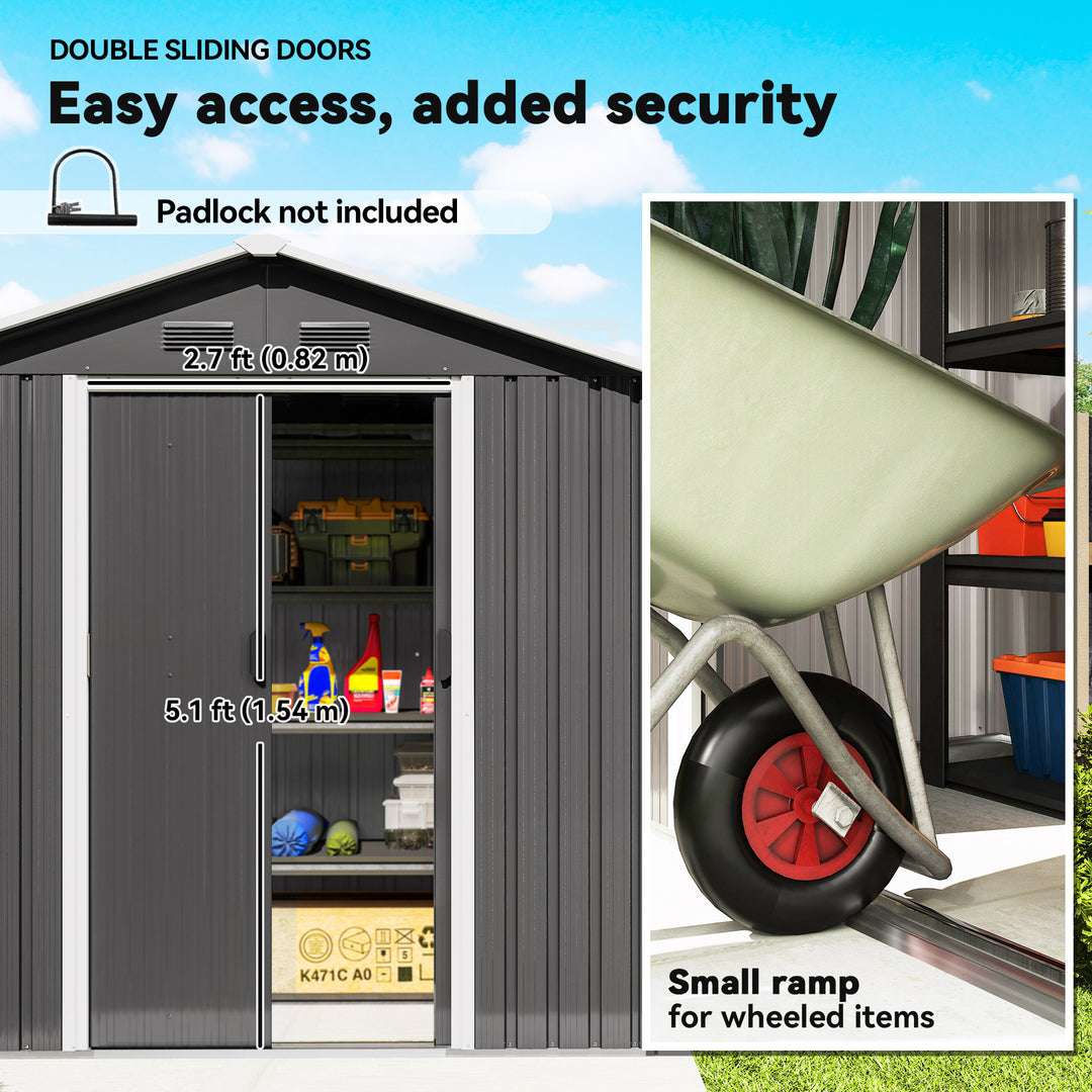 6.5x3.5ft Metal Garden Storage Shed for Outdoor Tool Storage with Double Sliding Doors and 4 Vents, Dark Grey