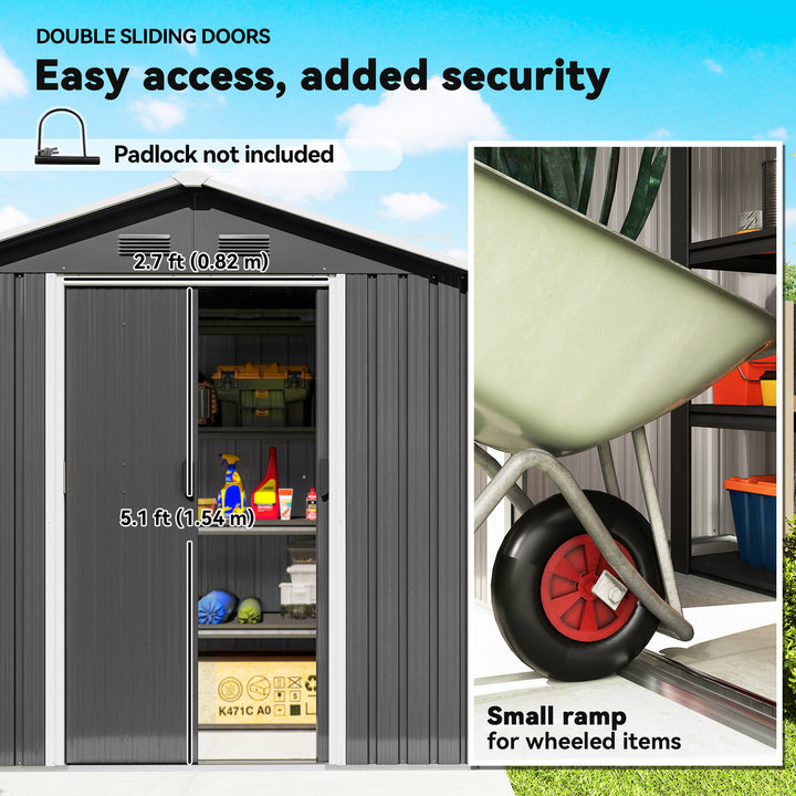 6.5x3.5ft Metal Garden Storage Shed for Outdoor Tool Storage with Double Sliding Doors and 4 Vents, Dark Grey