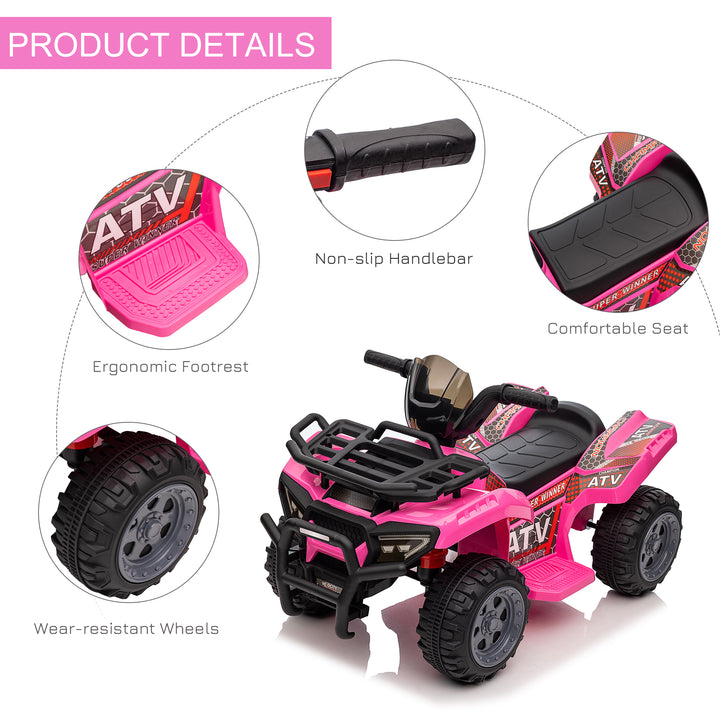 HOMCOM Kids Electric ATV Ride-On Toy, 6V Battery-Powered Quad Bike with Working Headlights, for Toddlers 18-36 Months, Pink | Aosom UK