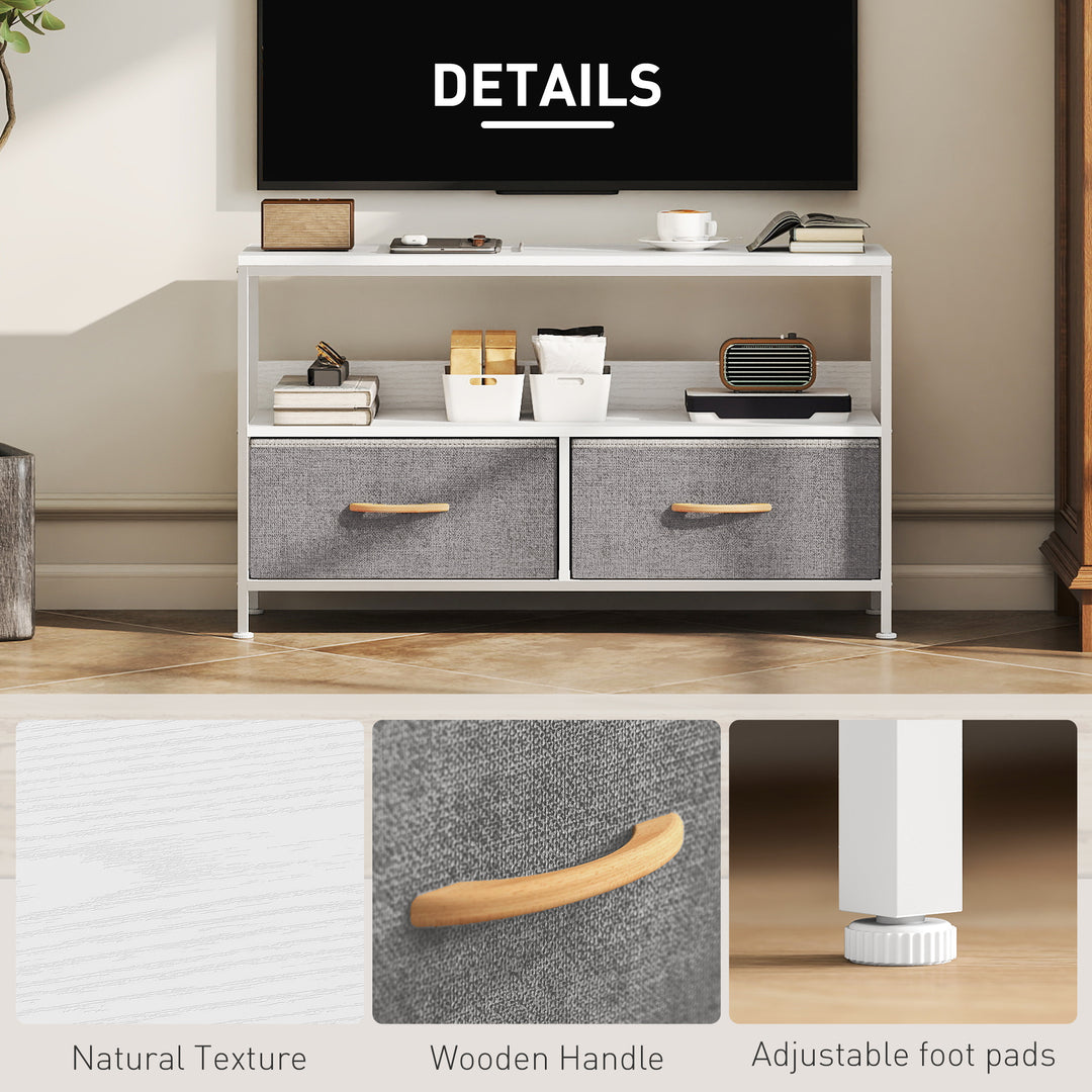 TV Stand Cabinet with 2 Foldable Drawers - White