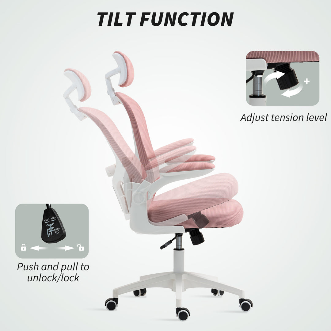 Multi-Adjustable Office Chair, with Lumbar Support, Headrest and Mesh Back - Pink