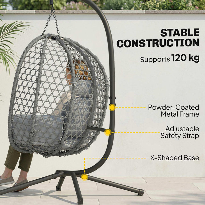 Hanging Egg Chair, Indoor Outdoor Rattan Hammock Swing Chair with Stan