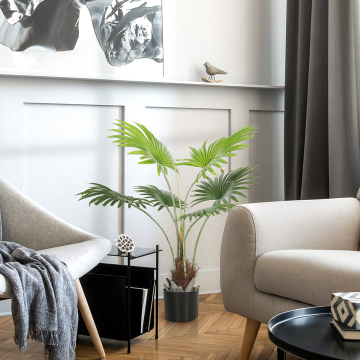 94cm Artificial Palm Tree, Decorative Artificial Plant with Lifelike PEVA Leaves and Coconut Coir, Fake Tree with Plastic Pot and Flocking for Home Office Decor, Green