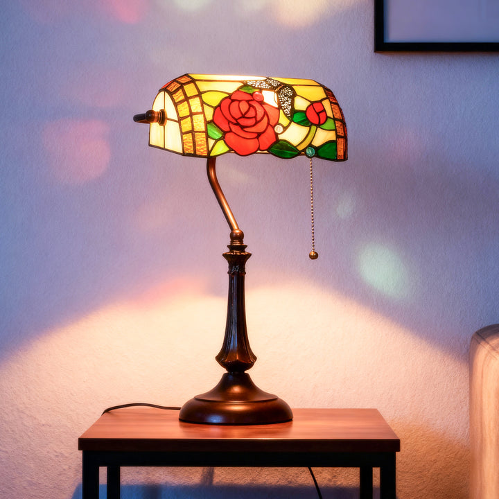 MCL Tiffany-Style Rose and Butterfly Table Lamp - Multi