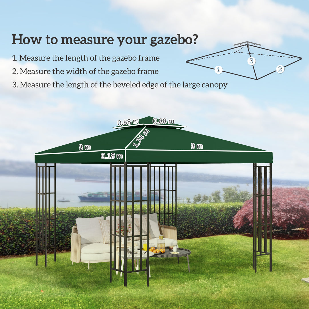 3(m) Gazebo Top Cover Double Tier Canopy Replacement Pavilion Roof Dark Green