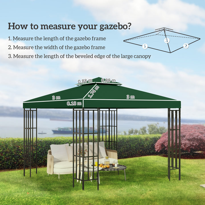 3(m) Gazebo Top Cover Double Tier Canopy Replacement Pavilion Roof Dark Green