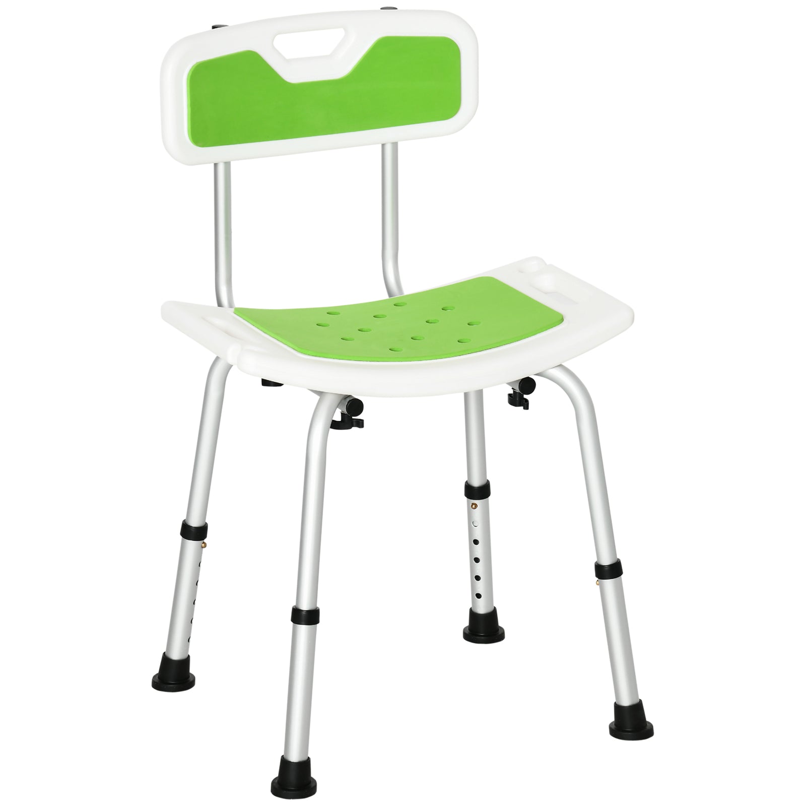 Shower Stool with Backrest, Height Adjustable Shower Chair with Anti-slip Foot Pads, Shower Head Holder, Green