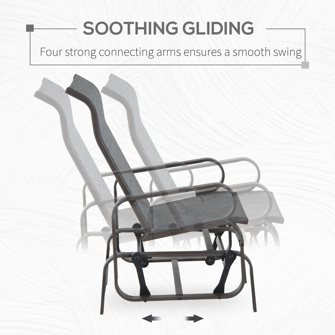 Outdoor Gliding Rocking Chair with Sturdy Metal Frame Garden Comfortable Swing Chair, Grey & Brown