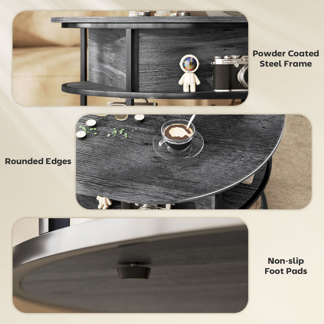 Lift Top Coffee Table, Round Coffee Table with Storage Shelf, Hidden Compartment and Steel Frame for Living Room, Home Office, Charcoal Grey
