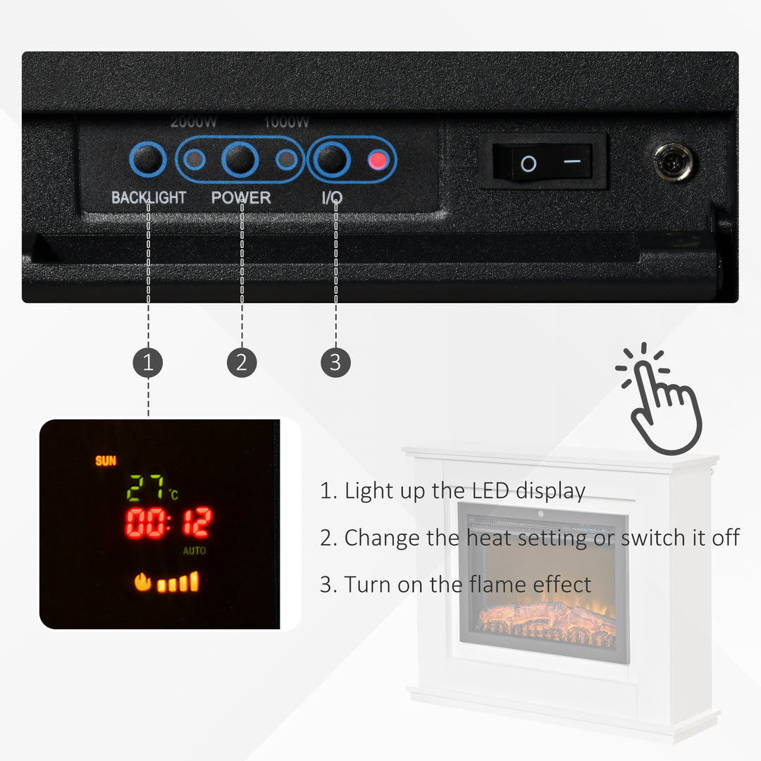 Electric Fireplace Suite with Remote Control, 1kW/2kW Freestanding Fireplace Heater with LED Flame Effect, Overheat Protection, 7-day Programmable Timer