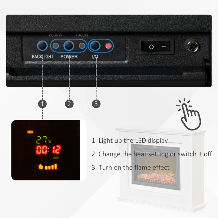 Electric Fireplace Suite with Remote Control, 1kW/2kW Freestanding Fireplace Heater with LED Flame Effect, Overheat Protection, 7-day Programmable Timer