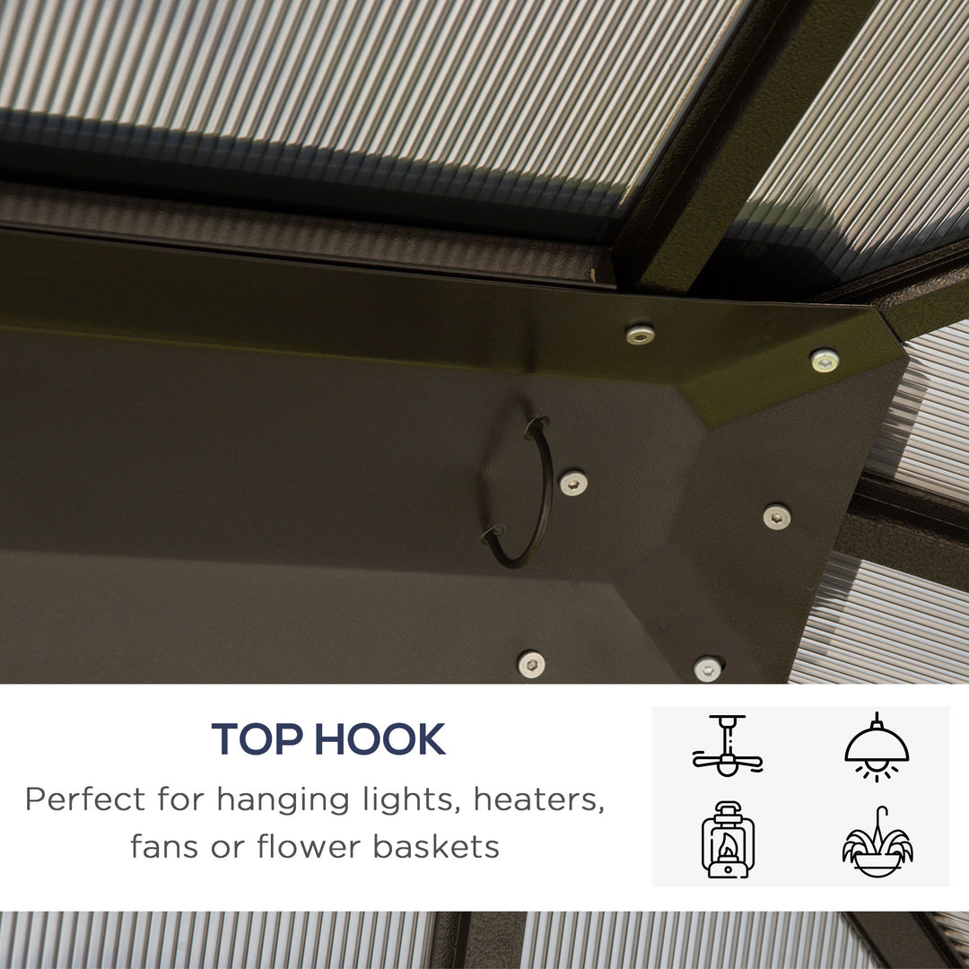 3 x 3.6m Hardtop Gazebo Canopy with Polycarbonate Roof Garden Pavilion with Removable Curtains and Steel Frame, Brown