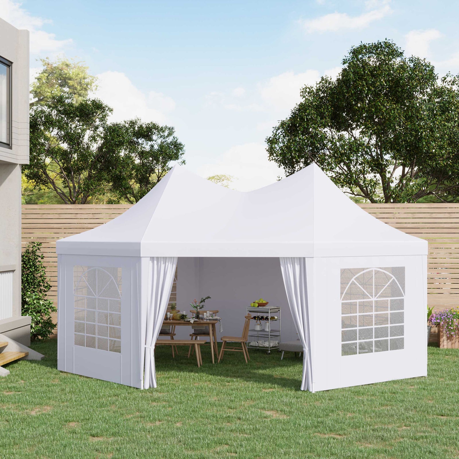 8 Sides Octagonal Garden Gazebo Marquee Party Tent Wedding Canopy Outdoor Heavy Duty Metal Frame (6.8m x 5m) - White