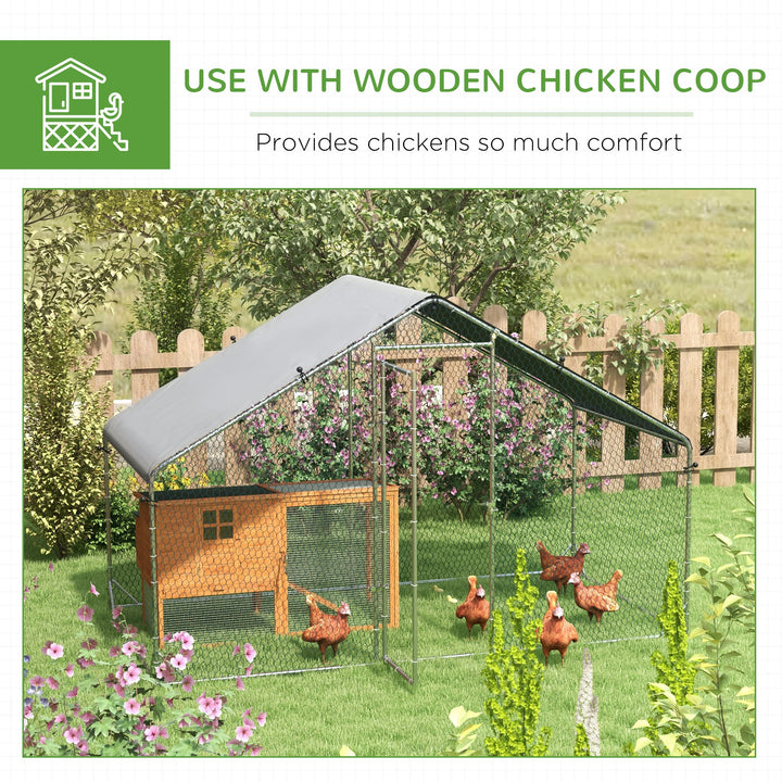 Large Chicken Coop, Galvanised Walk In Chicken Coop Hen House w/ Water-Resist Cover, 3 x 1.7 x 1.9m