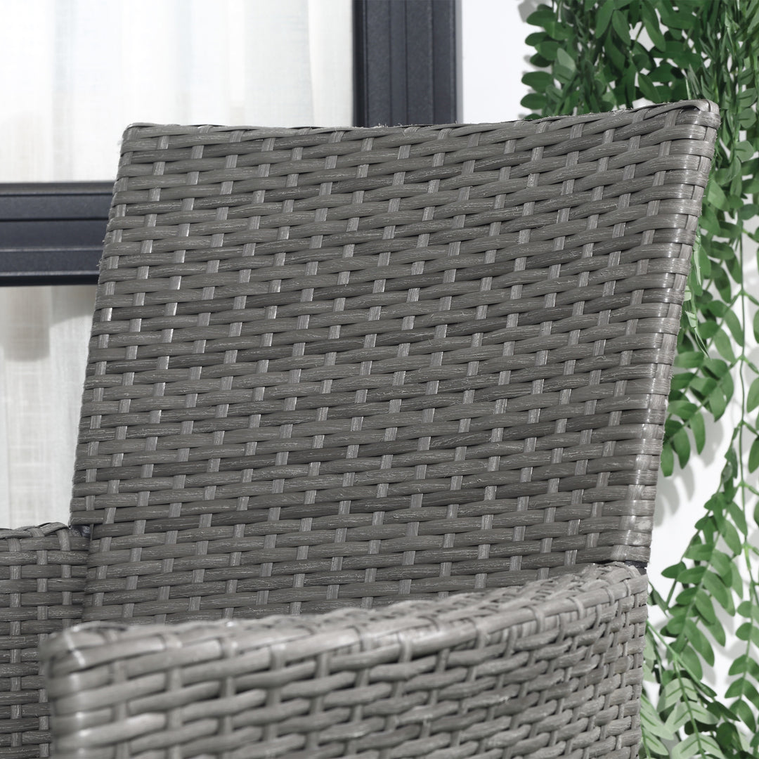 3 Pieces Rattan Bistro Set, Wicker Garden Furniture Set with 2-Tier Coffee Table and Chairs, Washable Cushions, for Outdoor Patio Balcony, Grey