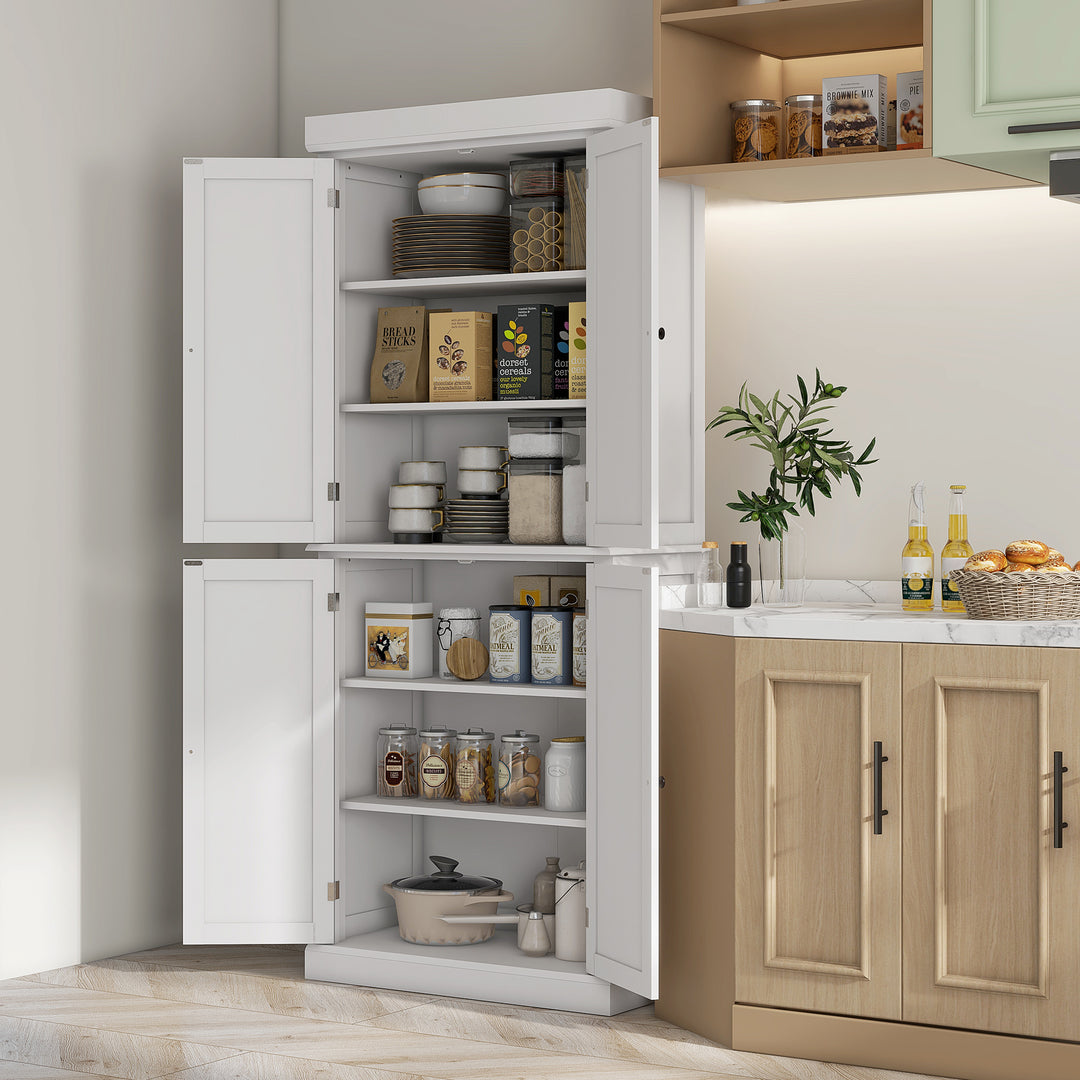 MCL Freestanding Kitchen Cupboard with 4 Doors, Storage Cabinet with 6-Tier Shelving and 4 Adjustable Shelves, White