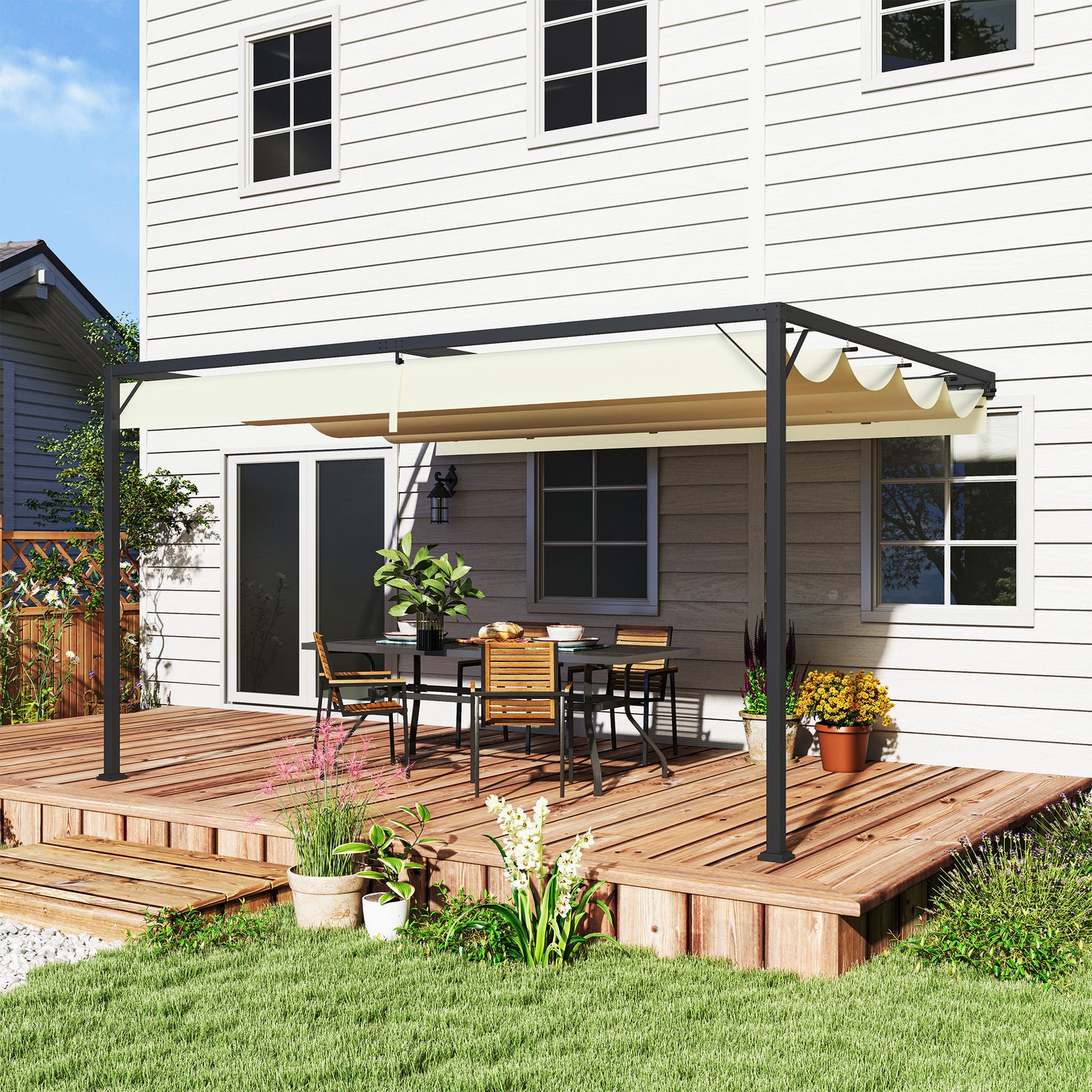 4 x 3 m Pergola, with Sliding Canopy - Cream