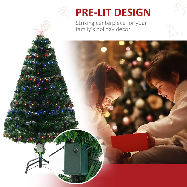 HOMCOM 4ft Pre Lit Christmas Tree Artificial Tree with Multi-Coloured Fiber Optic LED Light(4ft (120cm)) | Aosom UK