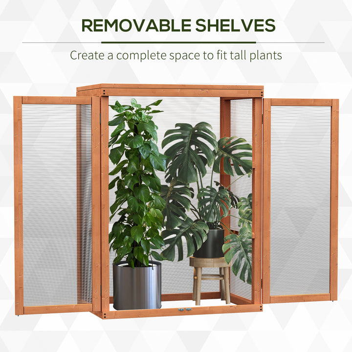 3-tier Wood Greenhouse Garden Polycarbonate Cold Frame Balcony Grow House w/ Storage Shelf for Plants, Flowers, Orange
