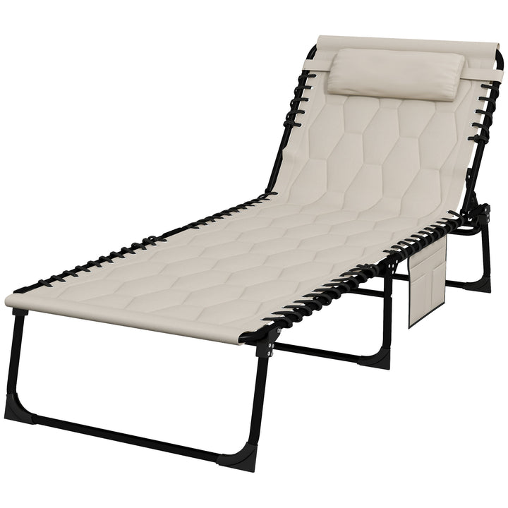 Outsunny Foldable Sun Lounger Set w/ 5-level Reclining Back, Outdoor Tanning Chairs w/ Build-in Padded Seat, Side Pocket, Headrest | Aosom UK