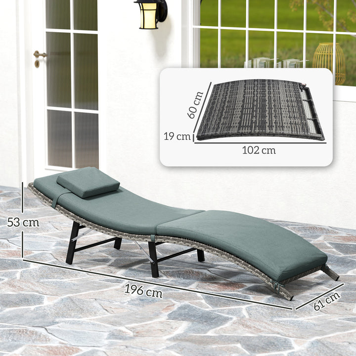 Rattan Folding Sun Lounger Outdoor Chair with Cushion and Pillow Mixed Grey