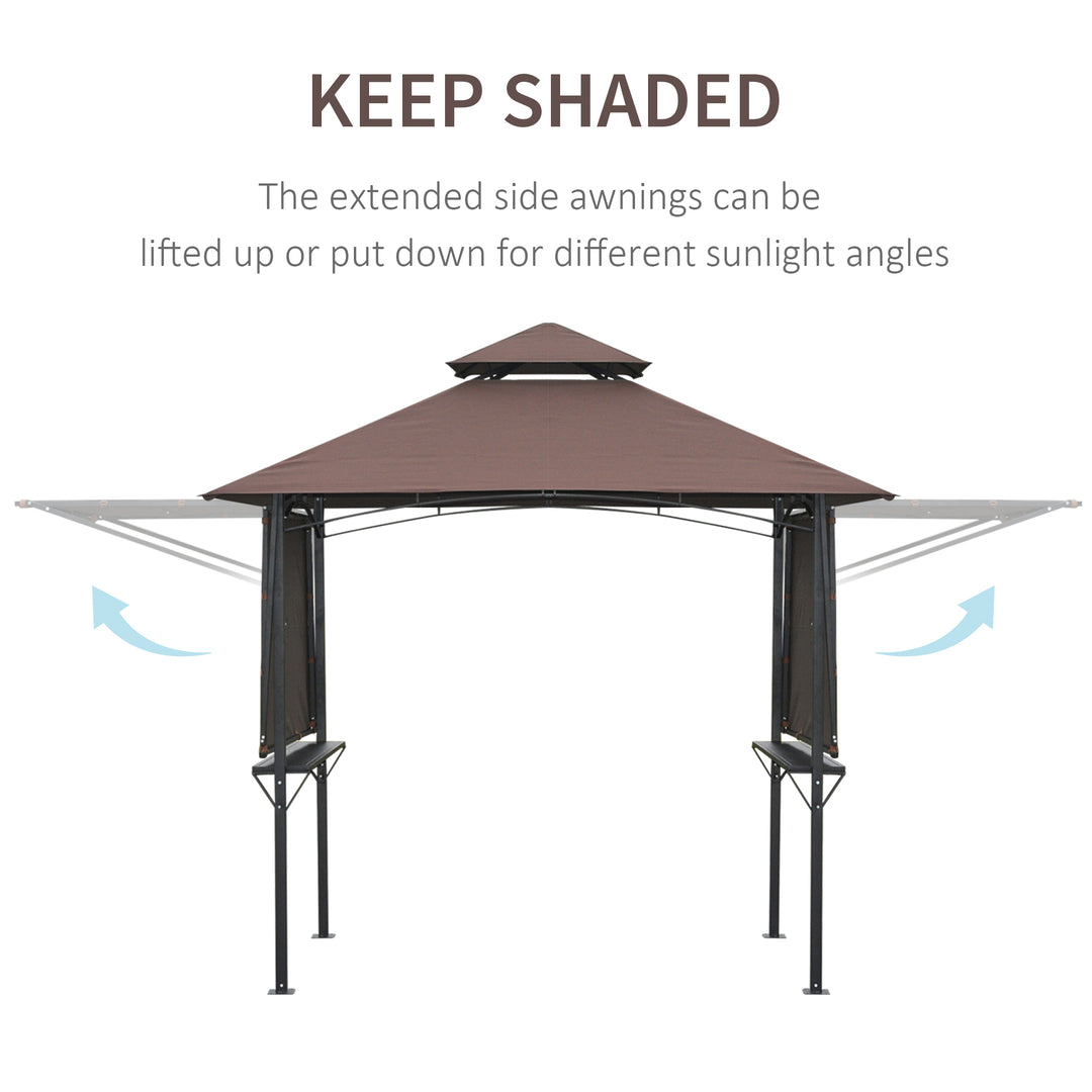 MCL 2.4 x 1.5 m (8' x 5') Grill Gazebo Canopy with Extendable Side Awnings, Outdoor BBQ Gazebo Shelter with 2 Side Shelves for Garden, Patio, Barbecue, Picnic, Coffee